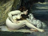 Nude woman with a dog